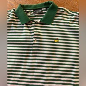The Masters Golf Men XL Green White Stripe Pique Polo Shirt